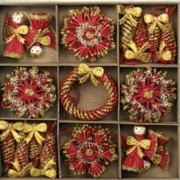 Набор подвесных новогодних украшений из соломы, 38 шт, цвет: красный 12257 артикул 1919b.